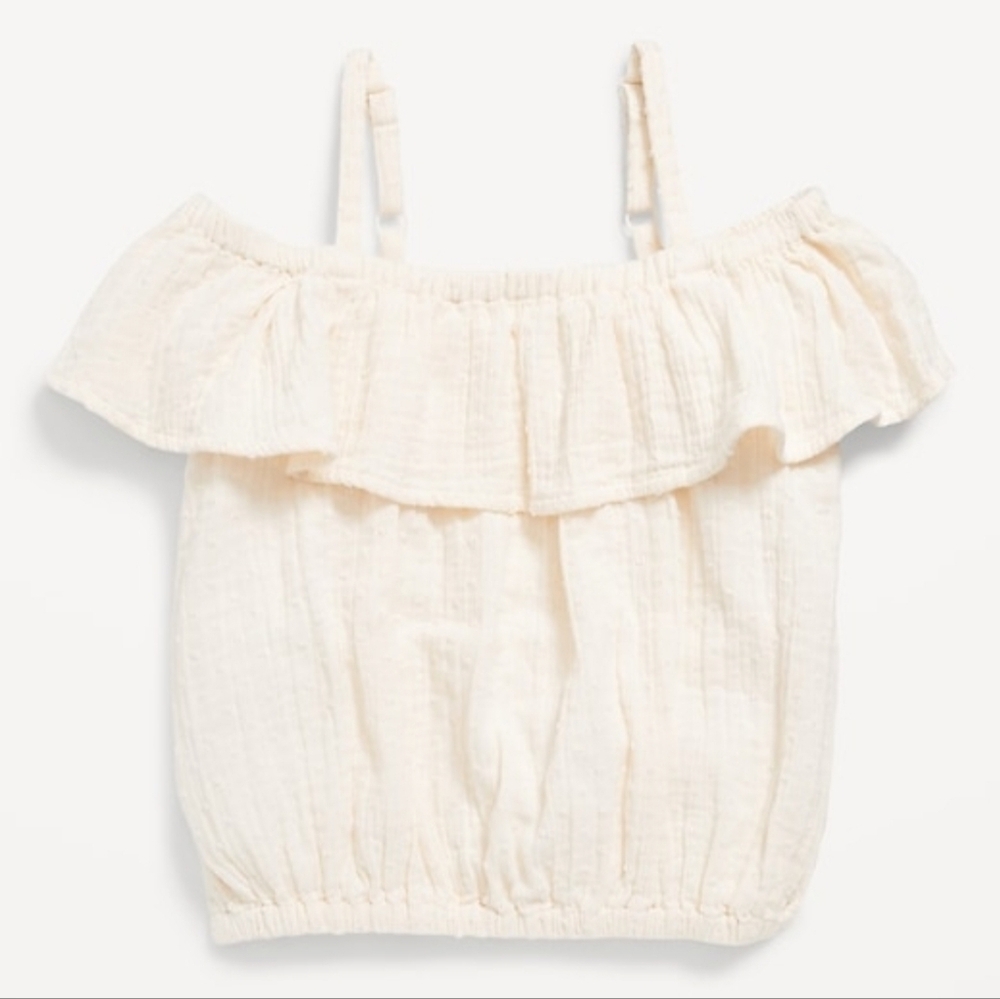 Old Navy Cream Ruffled Cold Shoulder Top